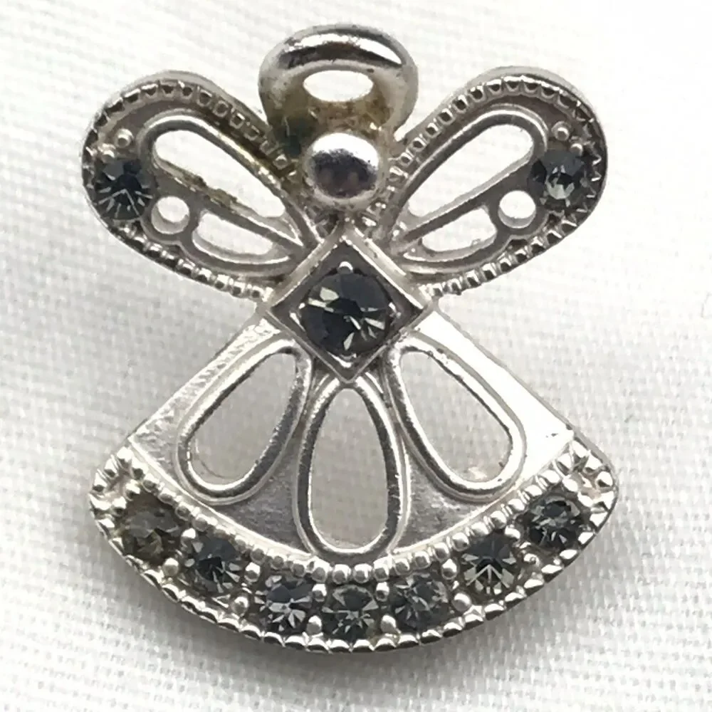 DM Angel Pin Brooch Silver Tone Jeweled Faceted Stones Elegant Statement